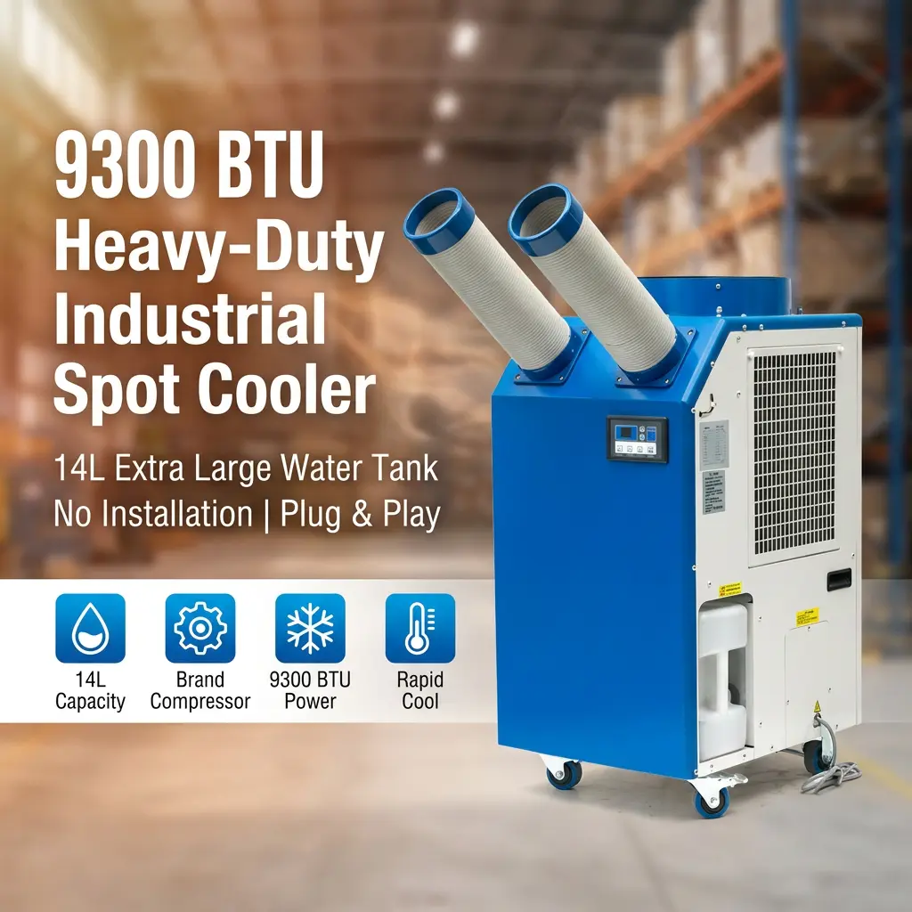 ОЕМ 14L Голем резервоар со моќност 2700W 9300BTU ротационен компресор Преносен кулер на место Индустриски клима уред за работилница ОЕМ 14L Голем резервоар со моќност 2700W 9300BTU ротационен компресор Преносен кулер на место Индустриски клима уред за работилница